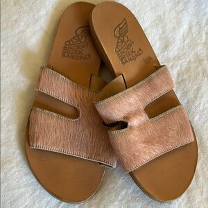 Ancient Greek Sandals pink pony hair sandals